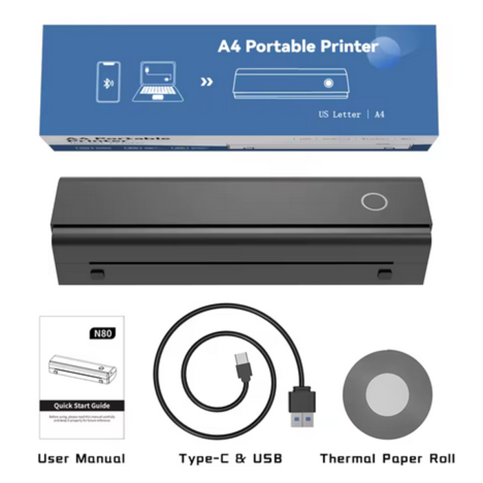 Wireless Bluetooth Portable Printer A4 Document Inkless Printer compatible with IOS Android PC & Mac
